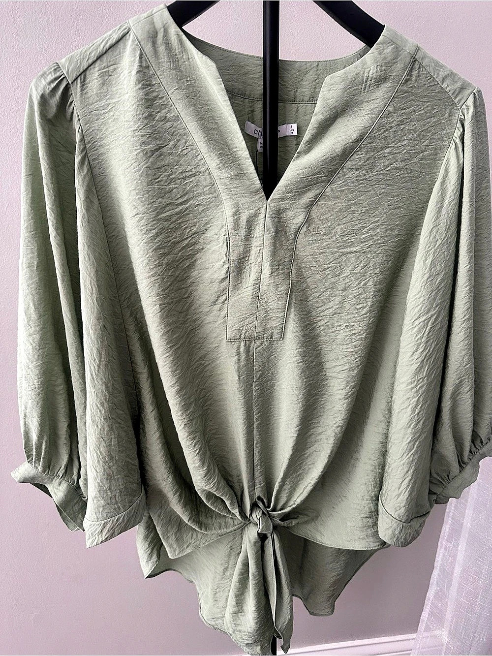 Chico’s Tie Front 3/4 Sleeve Top Size 1 Moroccan Mint NWT